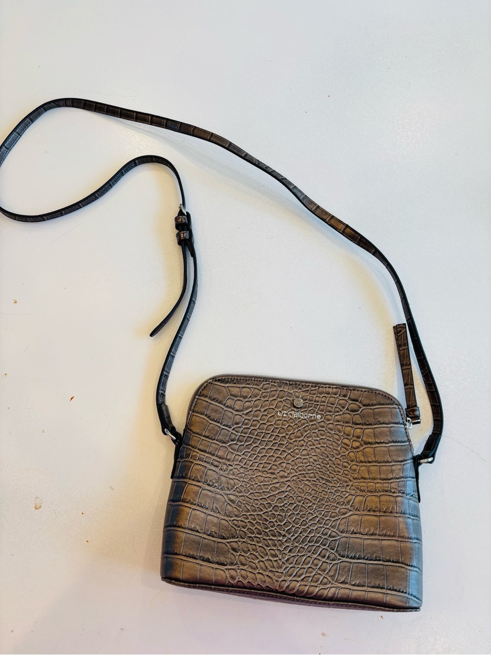 Liz Claiborne Brown Croc-Embossed Crossbody Bag size H 7.2 * W 8